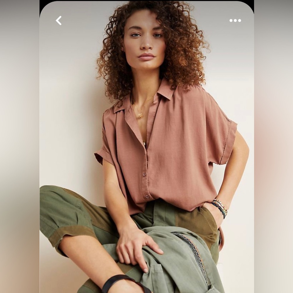 CLOTH & STONE for Anthropologie Lace Buttondown in Brown Size XS
